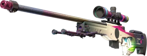 AWP CMYK skin with bright cyan, magenta and yellow splashes