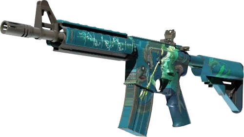 M4A4 Poseidon skin with Greek god artwork on a marble background